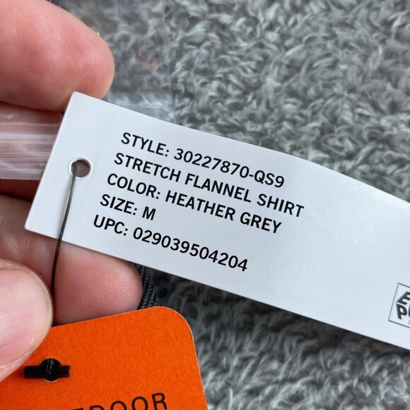 Bass Outdoor Heather Grey Stretch Flannel Shirt M Long Sleeve Button-Up NWT 4741 - Picture 4 of 9